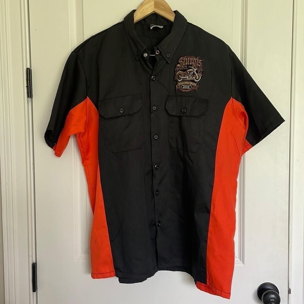Biker Clothing Company Men’s Front Button Shirt Black/Orange L